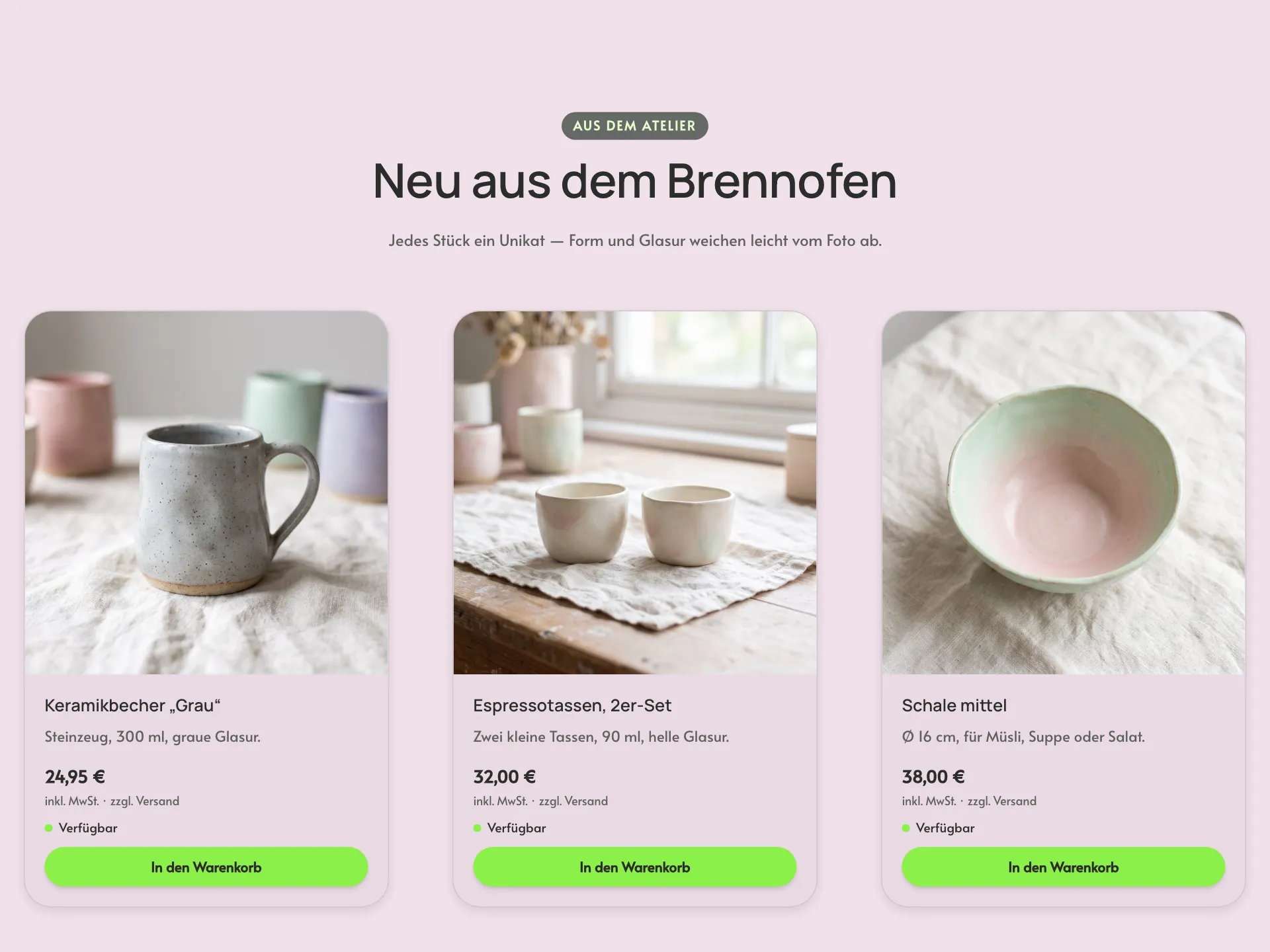 Atelier Grau Keramik: Ürün yelpazesi
